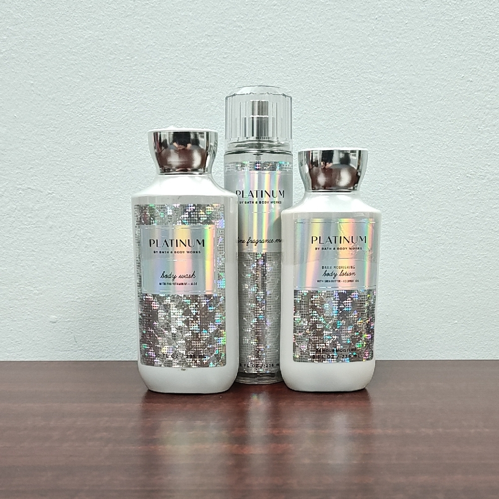 Bath & Body Works PLATINUM 3 Piece Moisturizing Body Care Bundle Gift Set